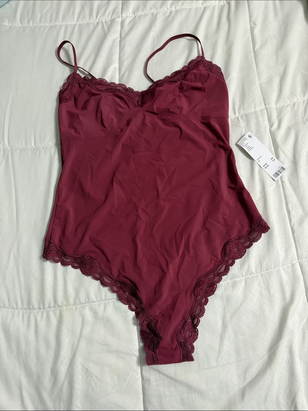 Urban Outfitters Burgundy Lace-Trim Camisole Bodysuit
